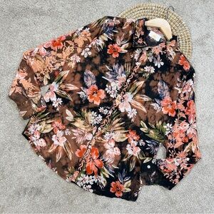 Sunny Days Women’s Embroidered Button Down Shirt Lightweight Floral Multicolor M